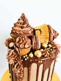 Chocolate cupcakes and macaron drip birthday celebration cake Isle of Man
